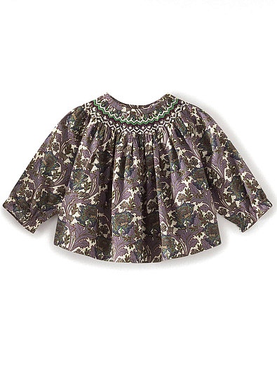 Фиолетовая хлопковая блузка с цветочным принтом Bonpoint - 1034509185790 - Фото 1