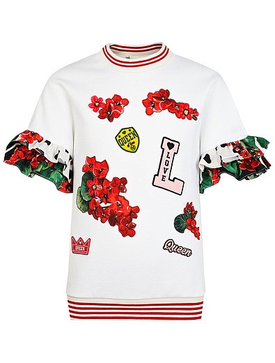 Свитшот с нашивками цветы и логотип Dolce & Gabbana - 0081209970110 - Фото 1