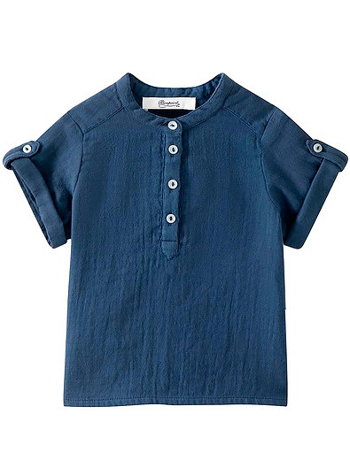 Рубашка синего цвета из хлопка Bonpoint - 1014519173611 - Фото 1