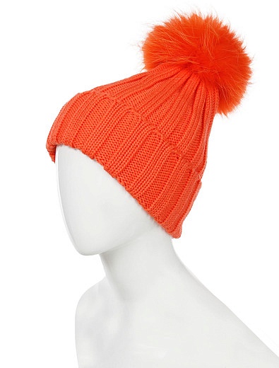 Оранжевая шапка из шерсти с помпоном Regina - 1354509280289 - Фото 2