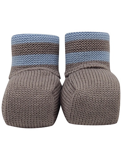 Серые носки-пинетки из шерсти в голубую полоску Marlu - 1534519080042 - Фото 1
