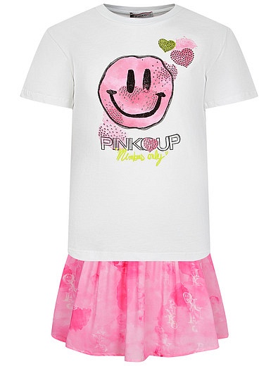 Комплект из футболки и юбки со смайликом Pinko - 3024509274202 - Фото 1