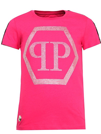 Розовая футболка с логотипом из страз Philipp Plein - 1132609070142 - Фото 1