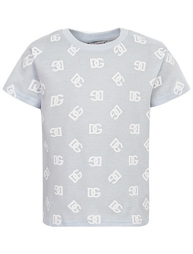 Голубая футболка с логотипами Dolce & Gabbana - 1134519373467 - Фото 1