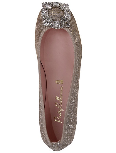 Золотые текстильные туфли с кристаллами PRETTY BALLERINAS - 2010109070079 - Фото 4