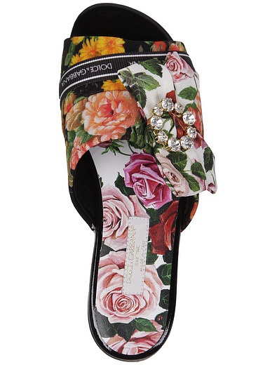 Шлепанцы с цветочным принтом декорированые камнями Dolce & Gabbana - 2203909970605 - Фото 4