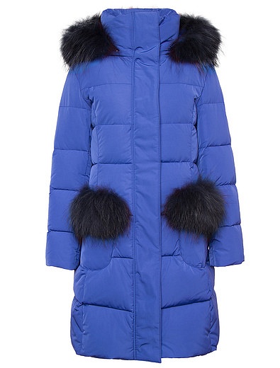 Синее пуховое пальто с меховыми карманами Jums Kids - 1122909780186 - Фото 1