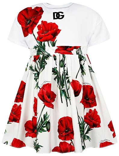 Платье из поплина с принтом маки Dolce & Gabbana - 1054609374009 - Фото 1