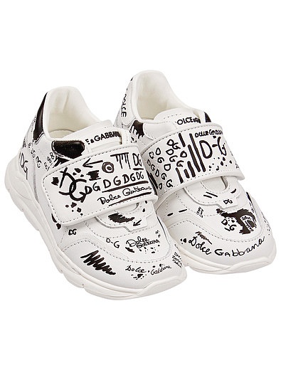 Кожаные кроссовки с принтом граффити Dolce & Gabbana - 2104529180422 - Фото 1