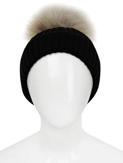 Черная шерстяная шапка с помпоном из меха енота NAUMI - 1354508880053 - Фото 3