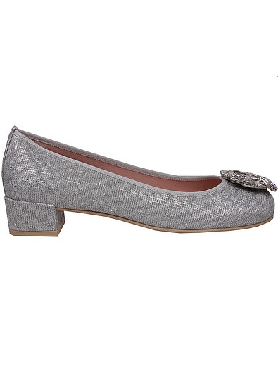 Серебряные текстилььные туфли с кристаллами PRETTY BALLERINAS - 2014209070113 - Фото 2