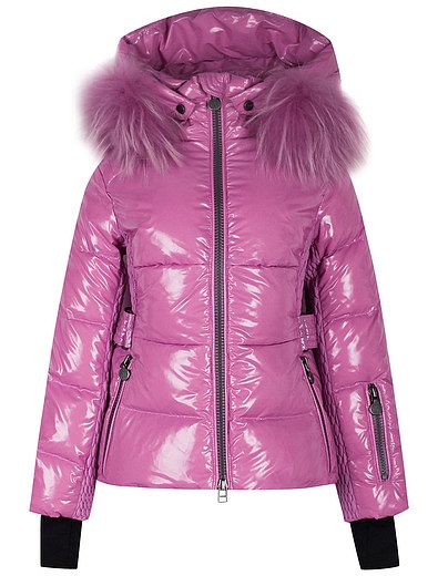 Розовая пуховая куртка с отделкой из меха енота NAUMI - 1072609980327 - Фото 1