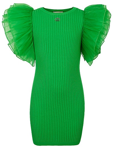 Зелёное платье с оборками на рукавах TWINSET - 1054509413235 - Фото 1