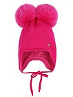 Ярко-розовая шапка с помпонами - 1354509380750