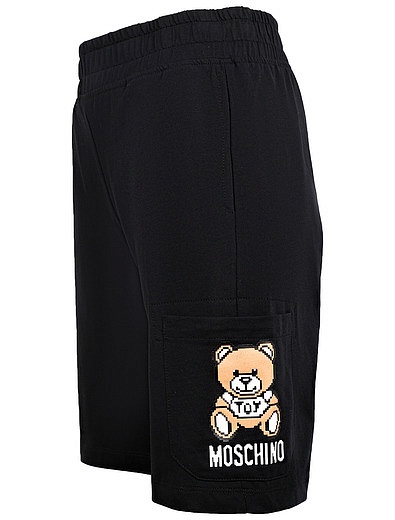 Черные хлопковые шорты с медведем Moschino - 1414529270629 - Фото 2