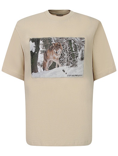 Бежевая футболка с волком EMPORIO ARMANI - 1134519281991 - Фото 1