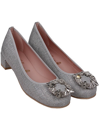 Серебряные текстилььные туфли с кристаллами PRETTY BALLERINAS - 2014209070113 - Фото 1