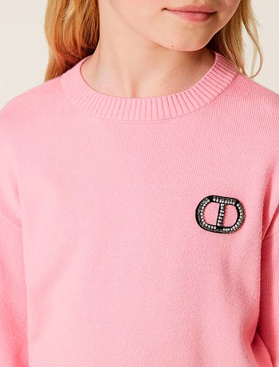 Розовый джемпер с логотипом со стразами TWINSET - 1264509281875 - Фото 3