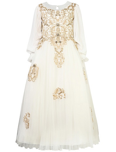 Платье в пол с длинным рукавом и расшитое золотыми нитями с бусинами Lesy - 1052109880501 - Фото 1
