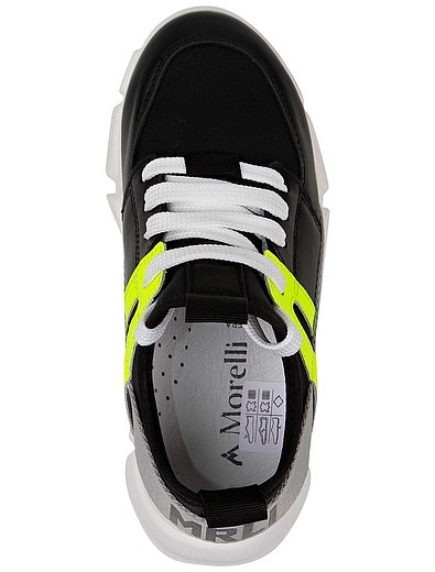 Черные кроссовки из натуральной кожи с желтыми вставками Morelli - 2104529070242 - Фото 4