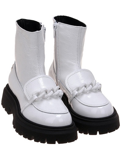 Белые ботинки декорированные цепью №21 kids - 2034509284737 - Фото 1