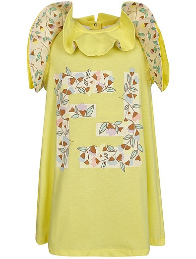 Платье с высокими рукавами и цветочным принтом логотипа Fendi - 1052809971455 - Фото 1