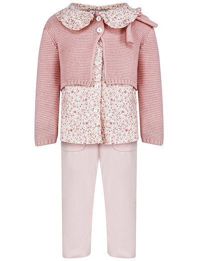 Розовый комплект из кардигана, блузы и брюк Aletta - 3034509281018 - Фото 1