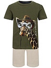 Комплект из шорт и футболки с жирафом - 3024519374701