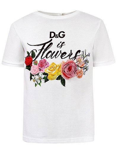 Футболка с цветочным принтом и аппликациейм розы Dolce & Gabbana - 1131209971989 - Фото 1