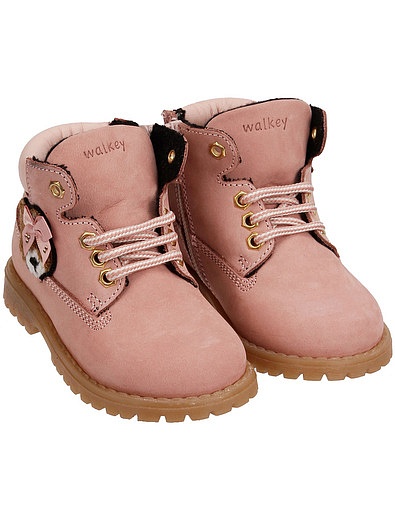 Розовые ботинки из кожи с верхом из нубука Walkey - 2034509282832 - Фото 1