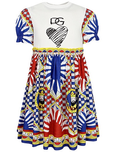 Хлопковое платье с ярким принтом Dolce & Gabbana - 1054609379875 - Фото 1