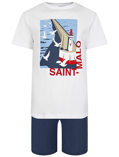 Комплект из хлопковой футболки и льняных шорт Il Gufo - 3024519372660 - Фото 1