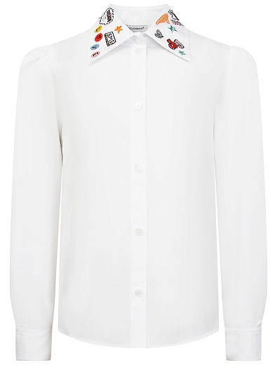 Белая блуза с вышивкой на воротнике Dolce & Gabbana - 1034509283052 - Фото 1