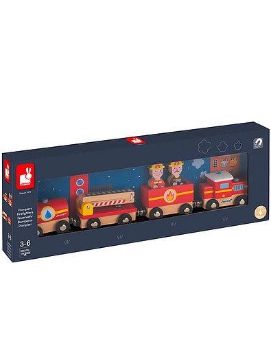 Поезд на магнитах "Пожарные" с деревянными фигурками JANOD - 7134529272624 - Фото 3